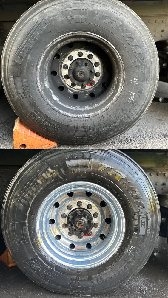 Before and after tire and wheel cleaning detail